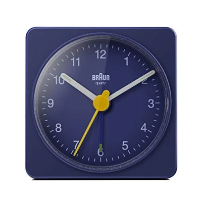 Bild av Braun Classic Travel Analogue Alarm Clock, Compact Size, Quiet Quartz Movement, Crescendo Beep in Blue, model BC02BL.