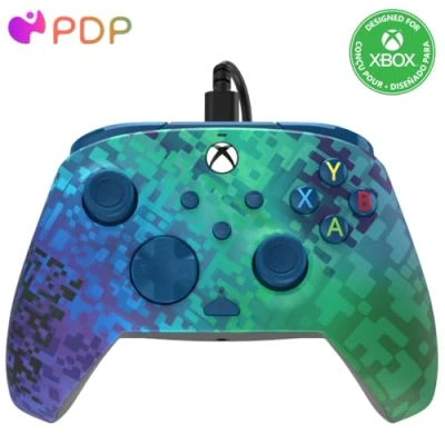 Bild av PDP REMATCH Xbox trådbunden styrenhet GLITCH grönt for Series XS, One, officiellt Licensierad