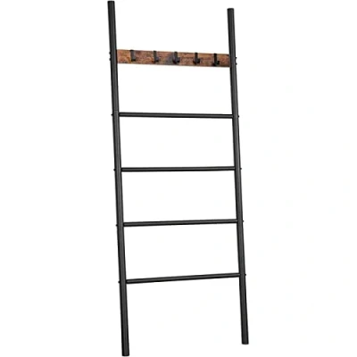 Bild av HOOBRO Handduksstege, handduksställ, handdukshållare, klädställ, 5 avtagbara krokar, 60 x 177 cm, för badhanddukar, kläder, filtar, tidningar, utrymmesbesparande, stabil, industriell stil EBF60CJ01