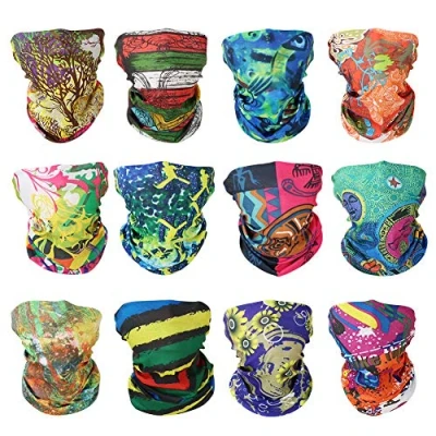 Bild av Guifier multifunktionell duk ansiktsmask bandanas halsduk halsduk, huvudduk pannband, motorcykel huvudbonad UV motstånd för yoga löpning vandring motorcykel, 12 stycken