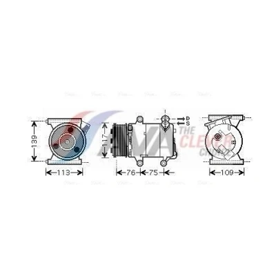 Bild av AVA COOLING SYSTEMS AUAK185 Kompressor VS16 12V PAG 46 R134a med kompressorolja, magnetkoppling, utan diod FORD: S Max Mk1, MONDEO 4 Turnier
