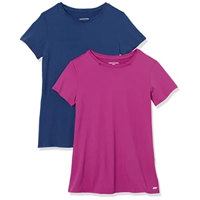 Bild av Amazon Essentials Dames Tech stretchig kortärmad T shirt med rund hals (finns i plusstorlek), 2 Pack, Blå/Orkidélila, XL