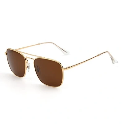 Bild av Jim Halo retro fyrkantiga solglasögon premium glaslins platt metall glasögon män kvinnor, Guld/brun