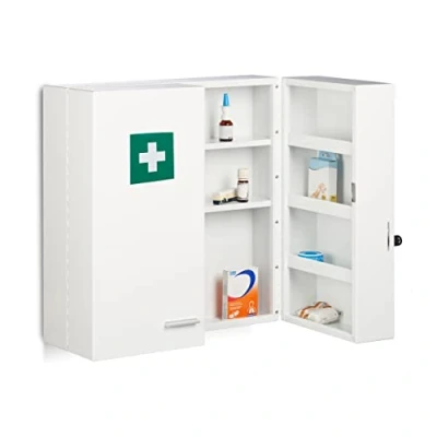 Bild av Relaxdays medicinskåp, låsbart, 11 fack, stål, HBT: 53 x 21,5 cm, dubbeldörr, vit