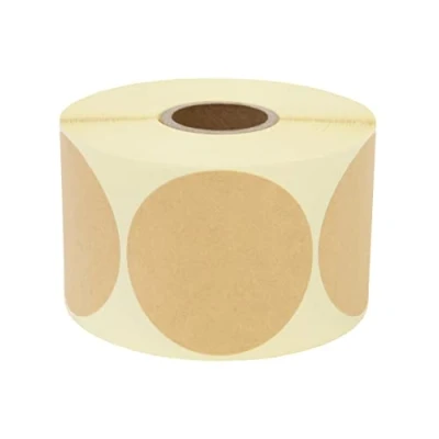 Bild av Prolac Markeringspunkter 500 stycken färgglada självhäftande prickar på rulle, 50 x mm kraftpapper brun, limprickar, självhäftande, runda klistermärken, perfekt för märkning kontoret, klistermärken