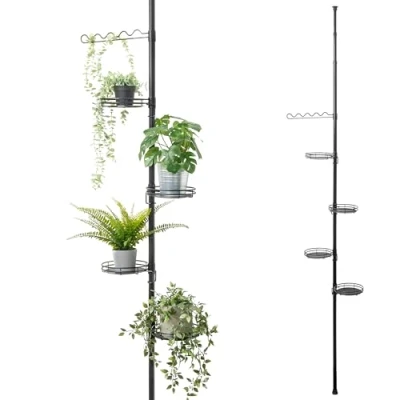 Bild av bremermann Blomhylla med teleskopfunktion, 4 hyllplan, blomtrappa, höjdjusterbar blompiedestal (svart)