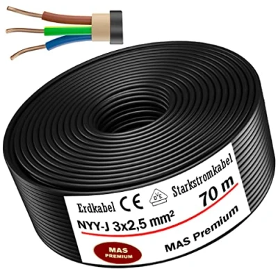 Bild av Jordkabel/strömkabel, 5 till 100 m, NYY J, 3 x 2,5 mm² elkabel, ring för utomhusbruk (70 m)