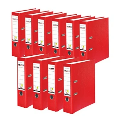 Bild av Original Falken 10 Pack PP Color Plastmappar. Made in Germany. 8 cm bred DIN A4 röd vegansk ringbindare mapp brevmapp kontorsmapp plastmapp slitsad