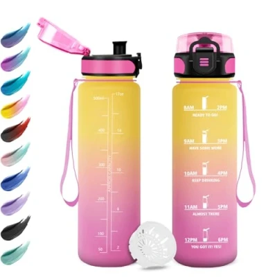 Bild av Motiverande vattenflaska för barn, 500 ml, lätt att rengöra, gymflaska med tidsmärkning, barnflaska filter, gym, löpning, yoga, kontor, skola, resor