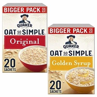 Bild av Cleverry förpackning med Quaker Oat so Simple Havregrynsgröt Original 20 påsar x 27g eller Golden Syrup 36g för en utsökt frukost