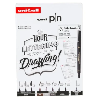 Bild av uni pin Lettering Collection Box Presentförpackning med övningar (innehåller 8x + 1 penna 0,5mm)