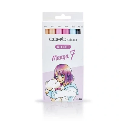 Bild av COPIC Ciao märkpenna 5+1 set &quot;Manga 7&quot;, 5 alkoholbaserade allround layoutmärkpennor med en medelbred och penselspets, inkl. 1 Multiliner 0,3 mm