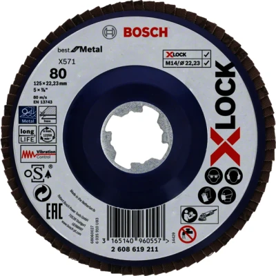 Bild av Bosch X LOCK lamellslipskivor, rak version, plastplatta, Ø 125 mm, G 80, X571, Best for Metal, 1 st D =