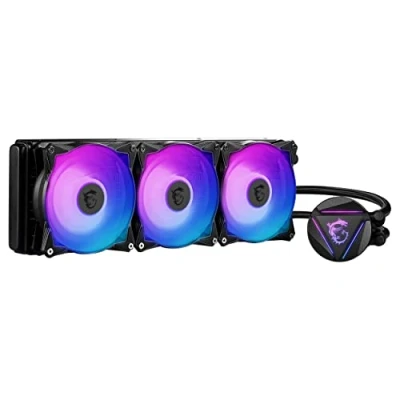 Bild av MSI MAG CORELIQUID 360R V2 AIO CPU vattenkylning, roterande ARGB blockhuvud, integrerad kylarpump, split flöde avdunstningssäkra slangar, enkel installation, AMD och Intel kompatibel