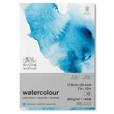 Bild av Winsor &amp; Newton 6667001 Classic akvarellpapper i block 12 ark 17,8 x 25,4 cm, 300 g/m², limmad, kallpressat, lätt texturerat vitt papper arkiverbar kvalitet, gulbeständigt