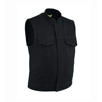 Bild av Män svart tung denim motorcykelväst med djupa fickor, Svart, XL