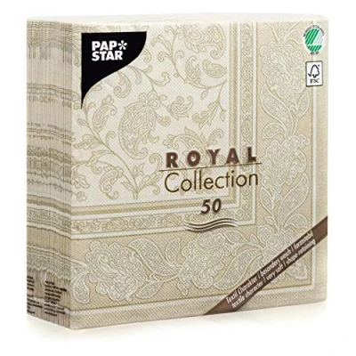 Bild av 50 servetter &quot;ROYAL Collection&quot; 1/4 vikta 40 cm x champagne &quot;Ornaments&quot; 11681