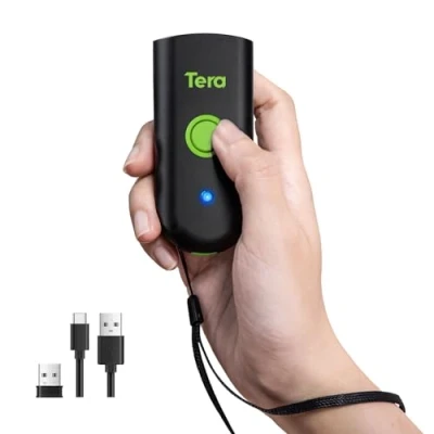 Bild av Tera Mini 1D streckkodsläsare: trådlös laserskanner vattentät ficka kompatibel med Bluetooth bärbar USB kabel fungerar iOS Windows Android 1100L grön