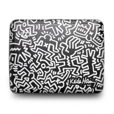 Bild av ÖGON DESIGNS Plånbok i aluminium, Smart Case V2, stort format, ID kort, körkort, dolt fack för delar, RFID skydd, kapacitet 10 Keith Haring vit gravyr, Taille unique, Minimalistisk