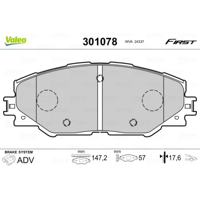 Bild av VALEO 301078 Jeu de plaquettes frein FIRST Essieu avant contact signal d&#039;usure exclu sans tôle anti bruit TOYOTA: Auris 5 portes, Break