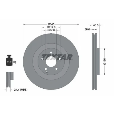 Bild av TEXTAR PRO 92123603 Disque de frein 345 30 05/06 112 ventilé l&#039;intérieur revêtu sans boulon fix roue, moyeu roue