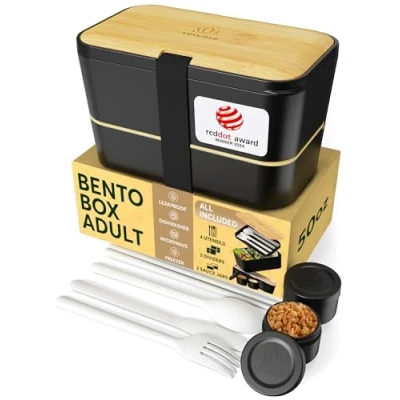 Bild av Umami Bento Box vuxen svart och bambu 4 oz läckagesäker mikrovågsugn diskmaskin säker