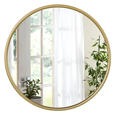 Bild av WOLTU rund väggspegel 40 cm, spegel med guldram, modern hängspegel för badrum sovrum vardagsrum hall, dekorativ sminkspegel av glas metall MDF krok