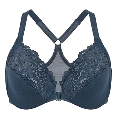Bild av DELIMIRA Kvinnors Främre Stängning Plus Size Full Täckning Spets Bygel Racerback Bh Sargasso 95C