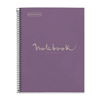 Bild av Miquelrius Notebook Känslor 100% Återvunnet, 1 Rand av Färg, A4, 80 ark med Randig Horisontell 7 mm, Papper g, 4 borrar, lock kartong, färg lavendel