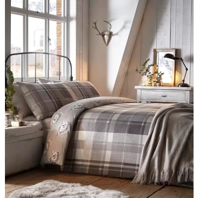 Bild av Drömmar och draperier grått rutigt påslakan dubbel storlek (200 x 200 cm) supermjukt 100% borstad bomull vändbar design flanell skogssängkläder med igelkottar