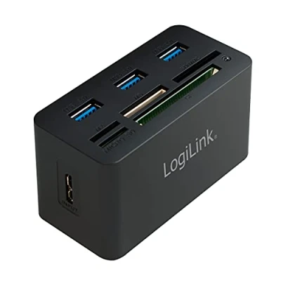 Bild av LogiLink CR0042 USB 3.0 Hub med Allt i ett kortläsare, Svart