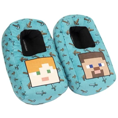 Bild av MINECRAFT 3D tofflor halkfri sula design mjukt och vadderat material barntofflor officiella varor, Grön, 33 EU