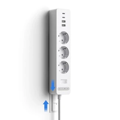 Bild av NTONPOWER 3 vägs strömlist med 2 USB flera uttag överspänningsskydd väggmontering använd lim, vit