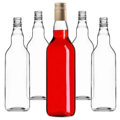 Bild av KADAX Glasflaskor för fyllning, 700 ml, 40 stycken, tomma likörflaskor med skruvlock, juiceflaskor, flaskor likör, spritflaskor (guld, lång)
