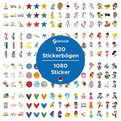 Bild av AVERY Zweckform set klistermärken för barn 1 000 (tillverkad i Tyskland, 20 olika teman pojkar och flickor, barns födelsedag, gåva, gästgåva, ge away, skolväska) konst. 51027
