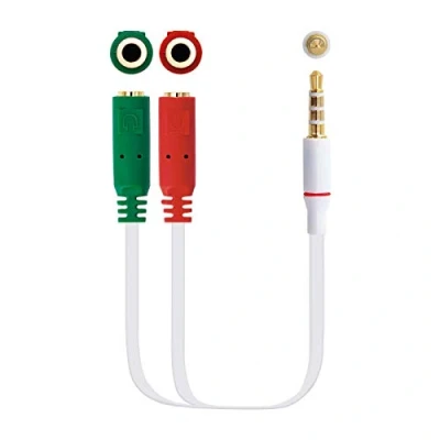 Bild av Nanocable 10.24.1201 adapterkabel Audio Jack 3.5/M 4pines 2xJack 3.5/H 3pines, vit, 20 cm S