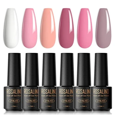 Bild av ROSALIND UV nagellack Pastell, 6 färger Mini Gel Set Vitrosa Rosaröd Lilaröd Rosa Shellac Soak Off LED French Manicure för kvinnor Mamma Present DIY hemma