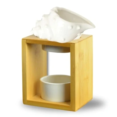Bild av Burle Parfum Shell Fondant brännare parfymvax diffusor av eterisk olja och atmosfär doft aromaterapi ljusstake i trä dekorativ keramik höjd: 12 cm Zen&#039;Arome