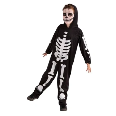 Bild av Rubies Skelettdräkt för barn, sparkdräkt med skeletttryck i mörkret, officiell halloween, karneval, jul