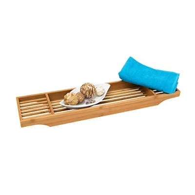 Bild av Relaxdays badkarshylla, badkarsbricka, badtillbehör, badbricka i bambu, hylla till badkar, 5,5 x 70 16,5 cm, natur