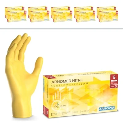 Bild av ARNOMED engångshandskar gula, nitrilhandskar S, med 2000 st, puderfria, latexfria gummihandskar, finns i XS, M &amp; L