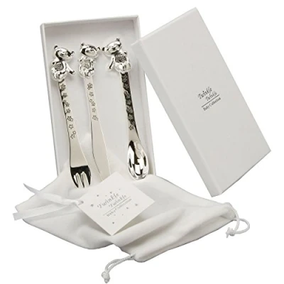Bild av Baby Christening Twinkle Silverplated 3 Piece Cutlery Set Knife Fork &amp; Spoon CG307C