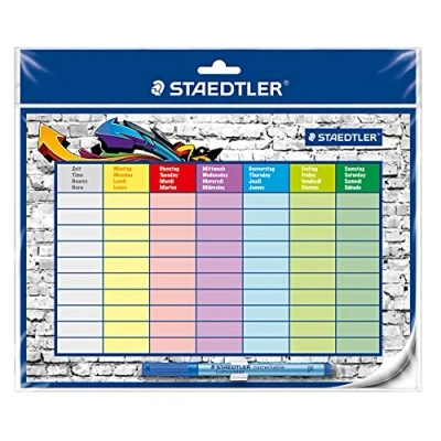 Bild av STAEDTLER Stundenplan Lumocolor, selbsthaftend und wiederverwendbar, trocken abwischbar, inklusive Lumocolor correctable Stiftklemme, 641 SP2