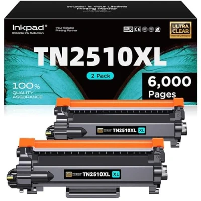 Bild av iNKPAD TN 2510XL toner kompatibel med Brother TN2510XL för MFC L2800DW L2835DW HL L2400DW DCP L2620DW L2627DW L2660DW skrivare (2 svart)