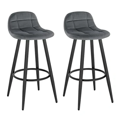 Bild av WOLTU barstol set om 2, med sammetsöverdrag, vadderad kökspall, ryggstöd och fotstöd, designpall, diskpall, sitthöjd 70 cm, mörkgrå BH364dgr 2
