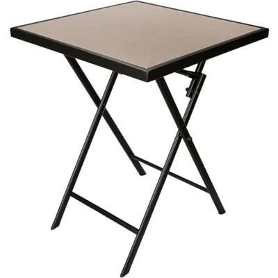 Bild av BRUBAKER Trädgårdsbord Bergamo 58 x cm Balkongbord Vädersäkert Hopfällbart Sidobord i Metall Fyrkantigt Campingbord med Stenutseende Bord för Balkong, Terrass Bistrobord Beige