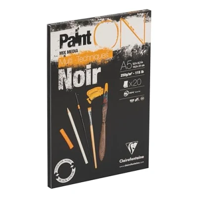 Bild av Clairefontaine 975168C Paint&#039;ON Multi Technique svart pappersdyna, 250 g, A5, 20 ark
