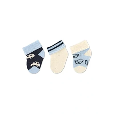 Bild av Sterntaler Baby Jungen Erstlingssöckchen 3er Set Plüsch Socken Auto Bär, Beige blå 8201910, (Ecru 903), 0 3 månader