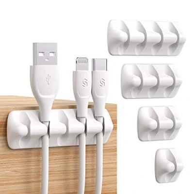 Bild av Syncwire Kabelklämmor, sladdorganisering/hantering självhäftande USB kabelhållare system för att organisera sladdar, idealiskt hem, kontor, bil, nattduksbord, skrivbordstillbehör, 5 pack (vit)