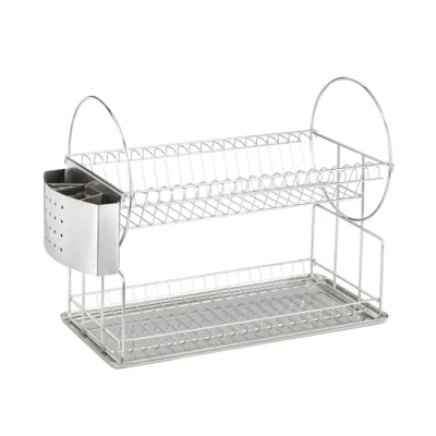 Bild av Wenko 2329100 diskställ exklusiv duo droppställ för tallrikar och koppar, bestickkorg, droppbricka, metall rostfritt stål, 21 x 33 49 cm, silvermatt
